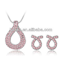 Conjunto de jóias de fita rosa conjunto de colar de serpente e brinco conjunto de jóias de cristal banhado a ouro branco conjunto